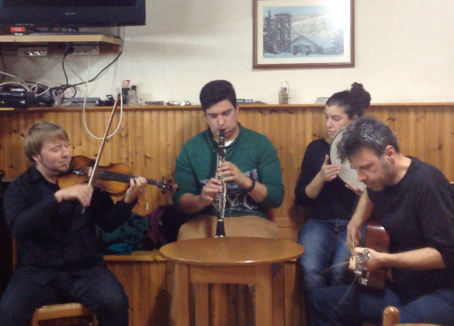 At the kafeneion in Polydroso, Greece